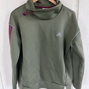 Adidas Green Sweatshirt with Maroon Stripes Athleisure Lounge Layers Casual